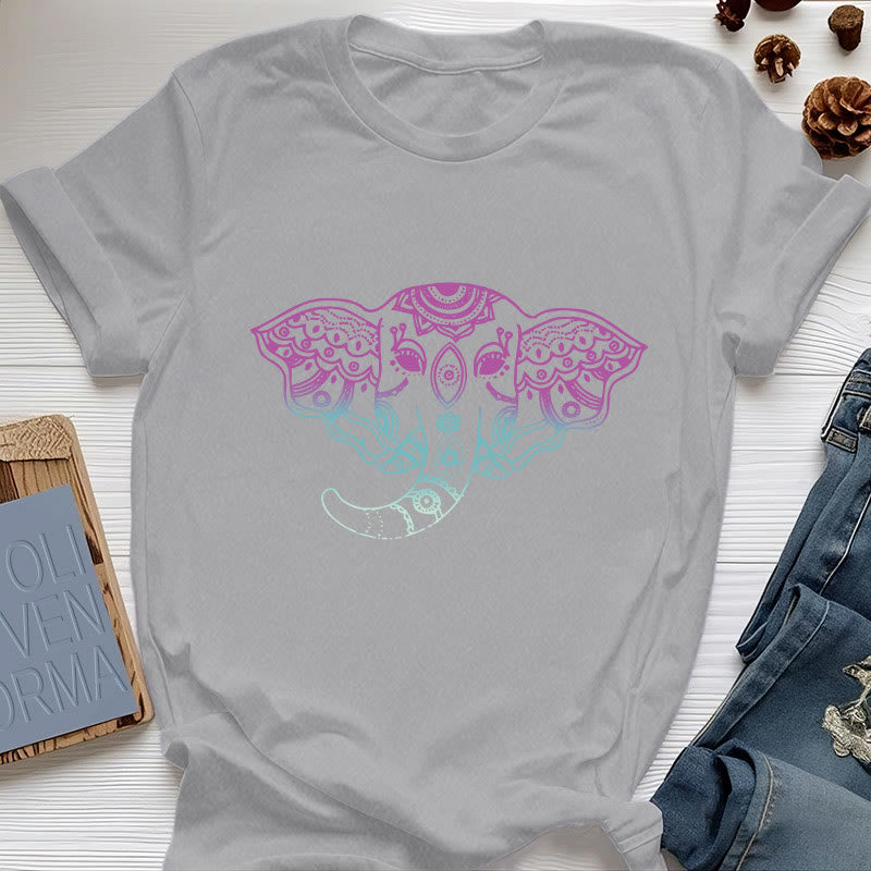 Olivenorma Mystic Elephant Mandala Cotton T-Shirt - Gray - 2XL - image 6