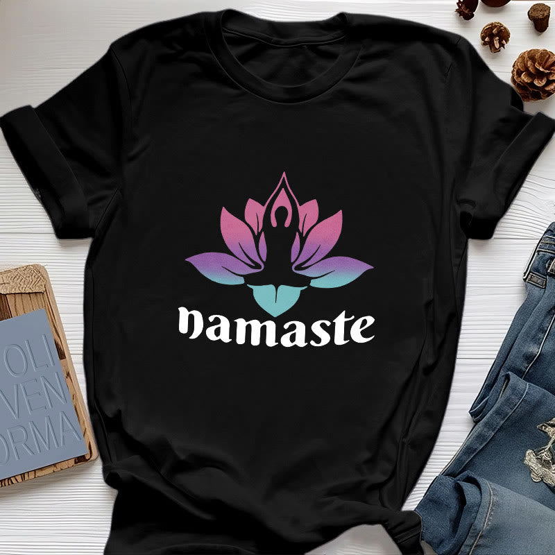 Olivenorma Namaste Lotus Mindful Cotton T-Shirt - Black - 2XL - image 0
