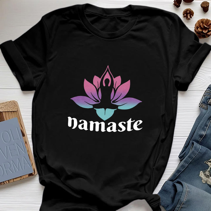 Olivenorma Namaste Lotus Mindful Cotton T-Shirt - Black - 2XL - image 0