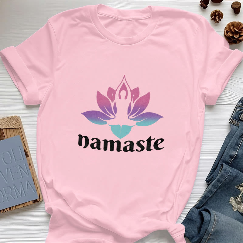 Olivenorma Namaste Lotus Mindful Cotton T-Shirt - Pink - 2XL - image 12