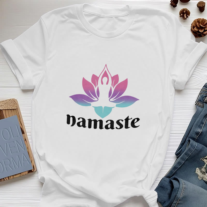 Olivenorma Namaste Lotus Mindful Cotton T-Shirt - White - 2XL - image 4