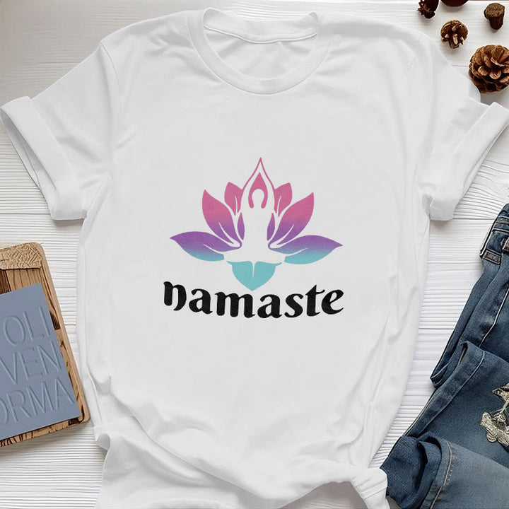 Olivenorma Namaste Lotus Mindful Cotton T-Shirt - White - 2XL - image 4