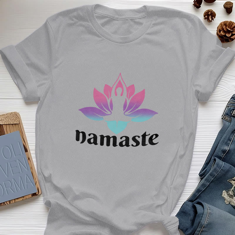 Olivenorma Namaste Lotus Mindful Cotton T-Shirt - Gray - 2XL - image 6