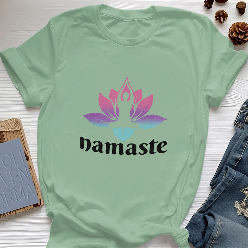 Olivenorma Namaste Lotus Mindful Cotton T-Shirt - Light Green - 2XL - image 16