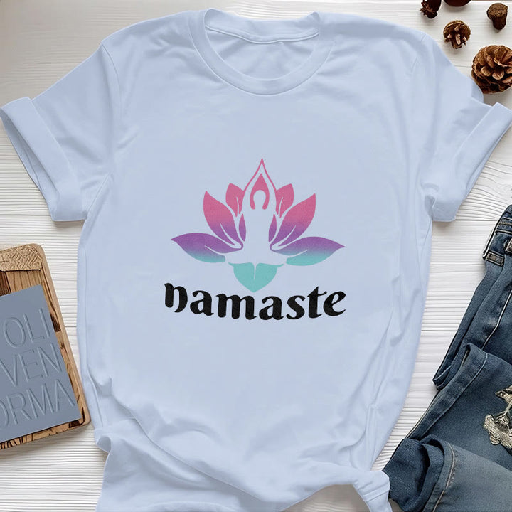 Olivenorma Namaste Lotus Mindful Cotton T-Shirt - Blue - 2XL - image 10