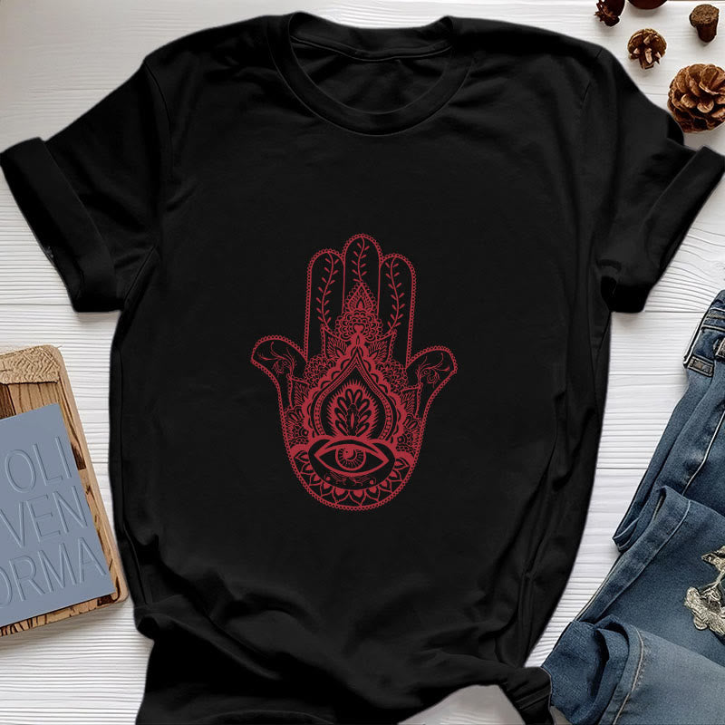 Olivenorma Soft Hamsa cotton T-Shirt - Black - 2XL - image 4