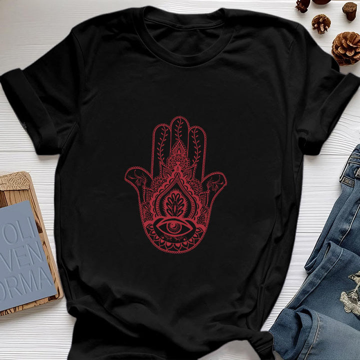 Olivenorma Soft Hamsa cotton T-Shirt - Black - 2XL - image 4