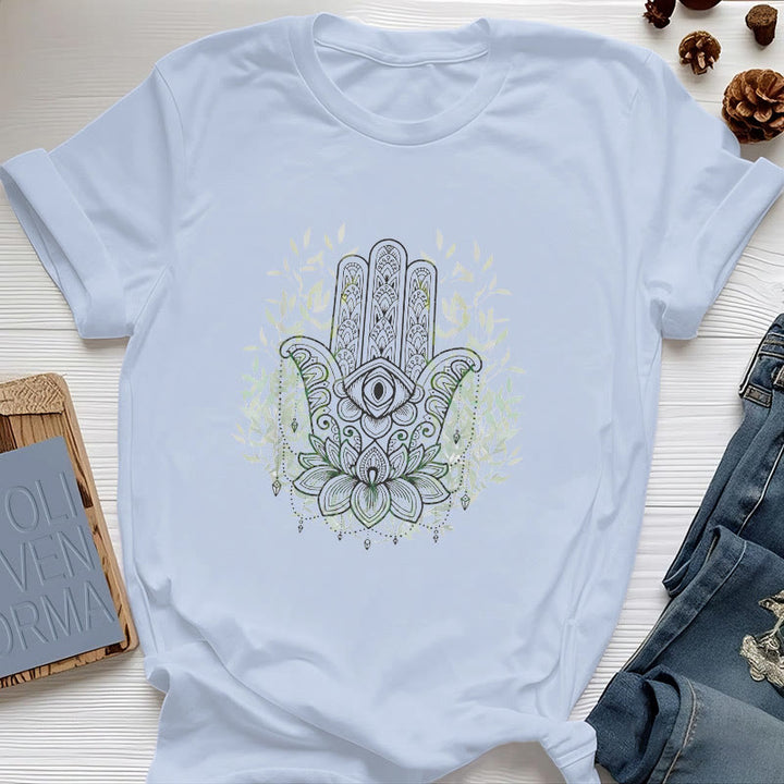 Olivenorma Hand of Fatima Hamsa Yoga Meditation T-Shirt - Blue - 2XL - image 10