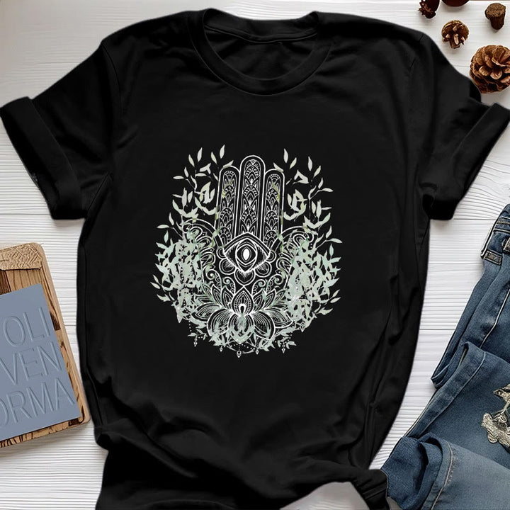 Olivenorma Hand of Fatima Hamsa Yoga Meditation T-Shirt - Black - 2XL - image 4