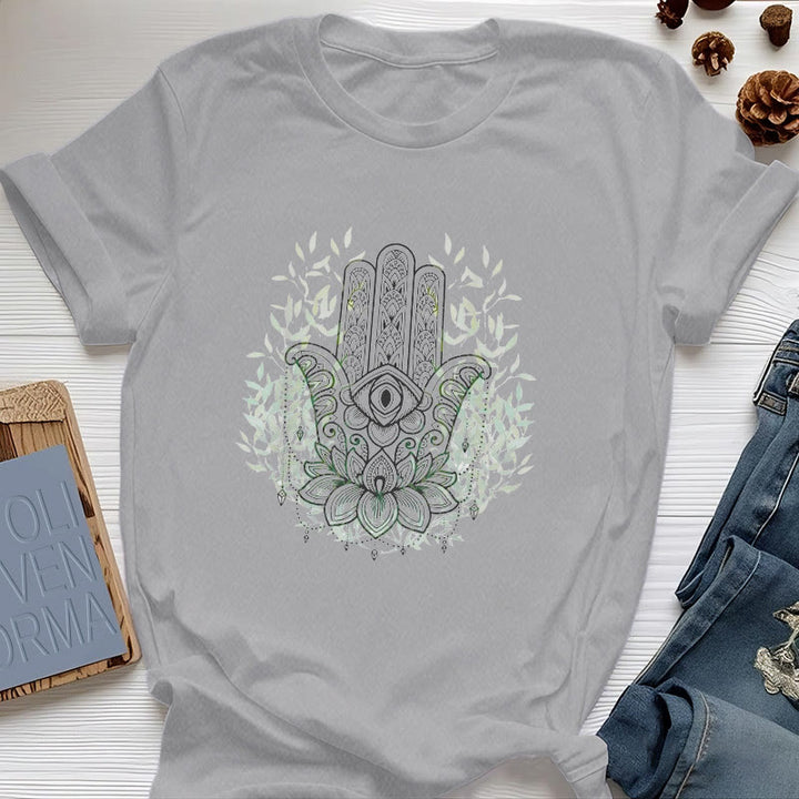 Olivenorma Hand of Fatima Hamsa Yoga Meditation T-Shirt - Gray - 2XL - image 6