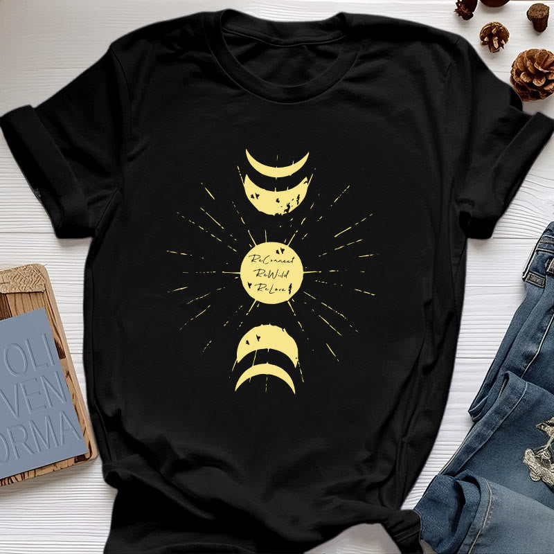 Olivenorma Moon Phases Yoga Cotton T-Shirt - Black - 2XL - image 4