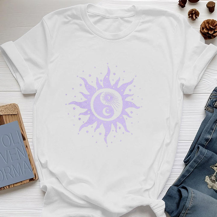 Olivenorma Yin Yang Moon Sun Cotton Comfor T-Shirt - White - 2XL - image 4