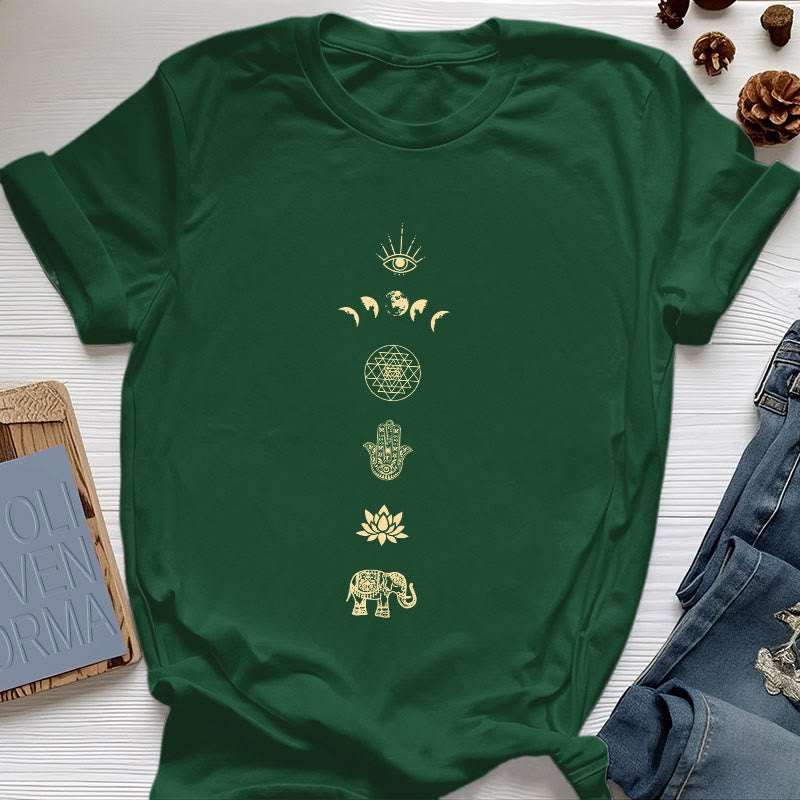 Olivenorma Chakras Spiritual Lotus Yoga T-Shirt - Dark Green - 2XL - image 10
