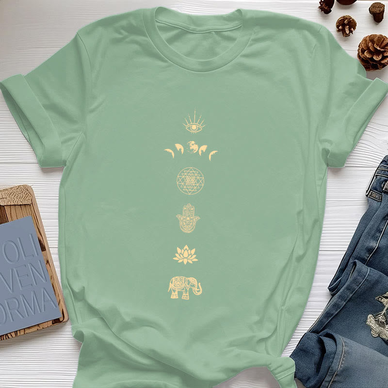 Olivenorma Chakras Spiritual Lotus Yoga T-Shirt - Light Green - 2XL - image 8