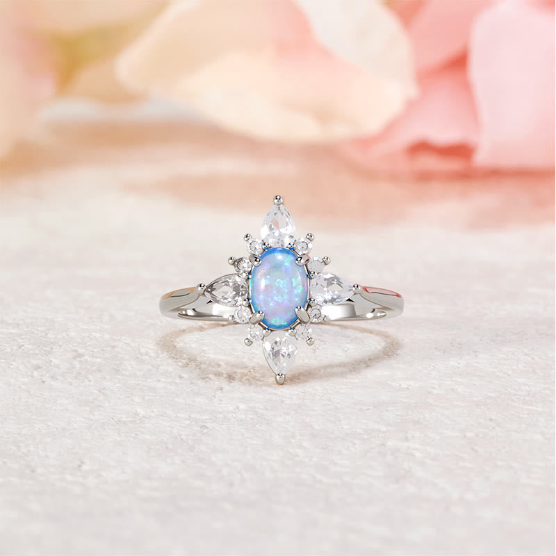 Olivenorma "Uniquely Yours" Radiant Opal Star Ring - Blue Opal - Silver - US 10 - image 1