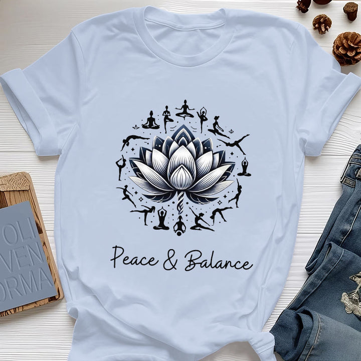 Olivenorma "PEACE & BALANCE" Lotus Yoga Tee Cotton T-Shirt - Blue - 2XL - image 11