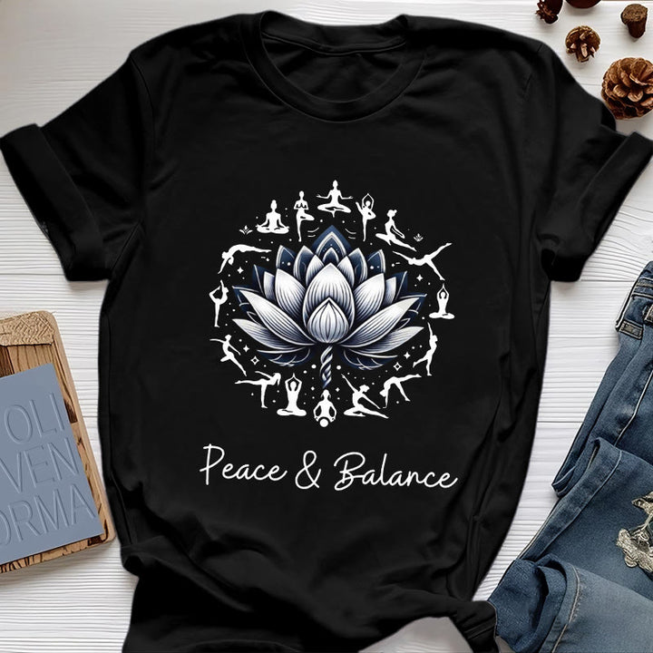 Olivenorma "PEACE & BALANCE" Lotus Yoga Tee Cotton T-Shirt - Black - 2XL - image 5