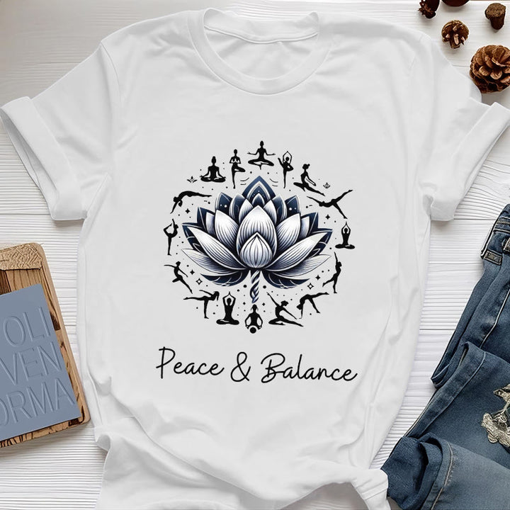Olivenorma "PEACE & BALANCE" Lotus Yoga Tee Cotton T-Shirt - White - 2XL - image 0
