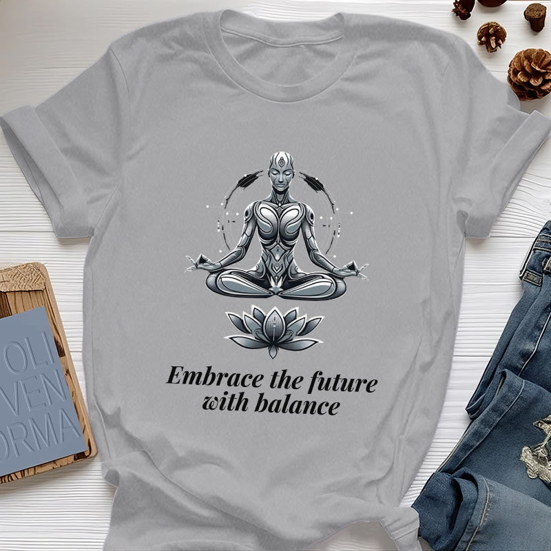 Olivenorma "EMBRACE THE FUTURE WITH BALANCE" Lotus Spiritual T-Shirt - Gray - 2XL - image 7