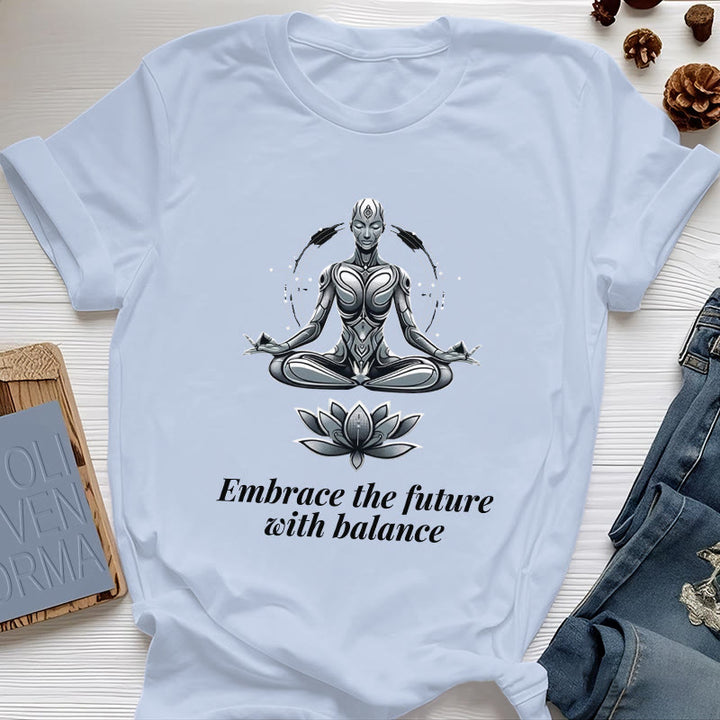 Olivenorma "EMBRACE THE FUTURE WITH BALANCE" Lotus Spiritual T-Shirt - Blue - 2XL - image 11