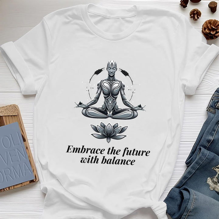 Olivenorma "EMBRACE THE FUTURE WITH BALANCE" Lotus Spiritual T-Shirt - White - 2XL - image 0