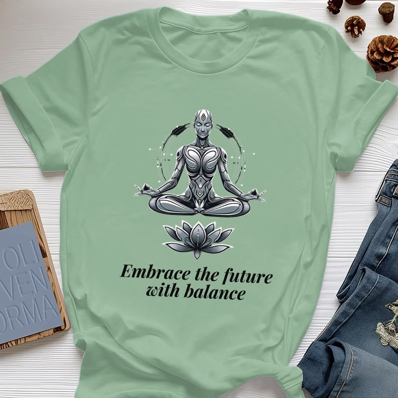 Olivenorma "EMBRACE THE FUTURE WITH BALANCE" Lotus Spiritual T-Shirt - Light Green - 2XL - image 17