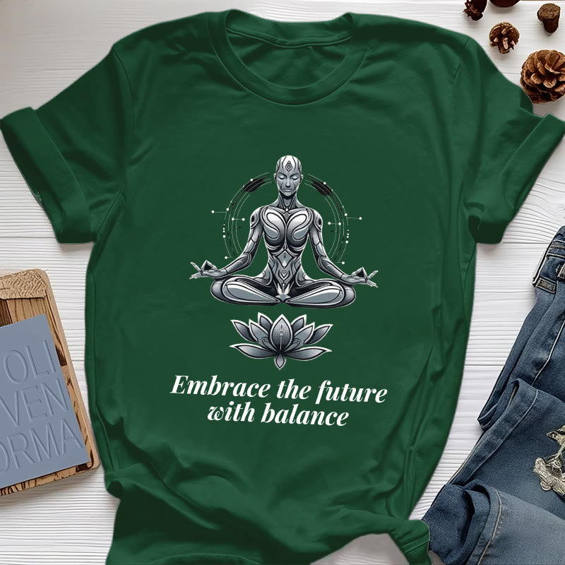Olivenorma "EMBRACE THE FUTURE WITH BALANCE" Lotus Spiritual T-Shirt - Dark Green - 2XL - image 19