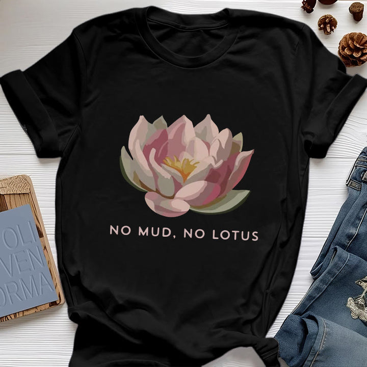 Olivenorma "NO MUD, NO LOTUS" Cotton Yoga Tee T-Shirt - Black - 2XL - image 0