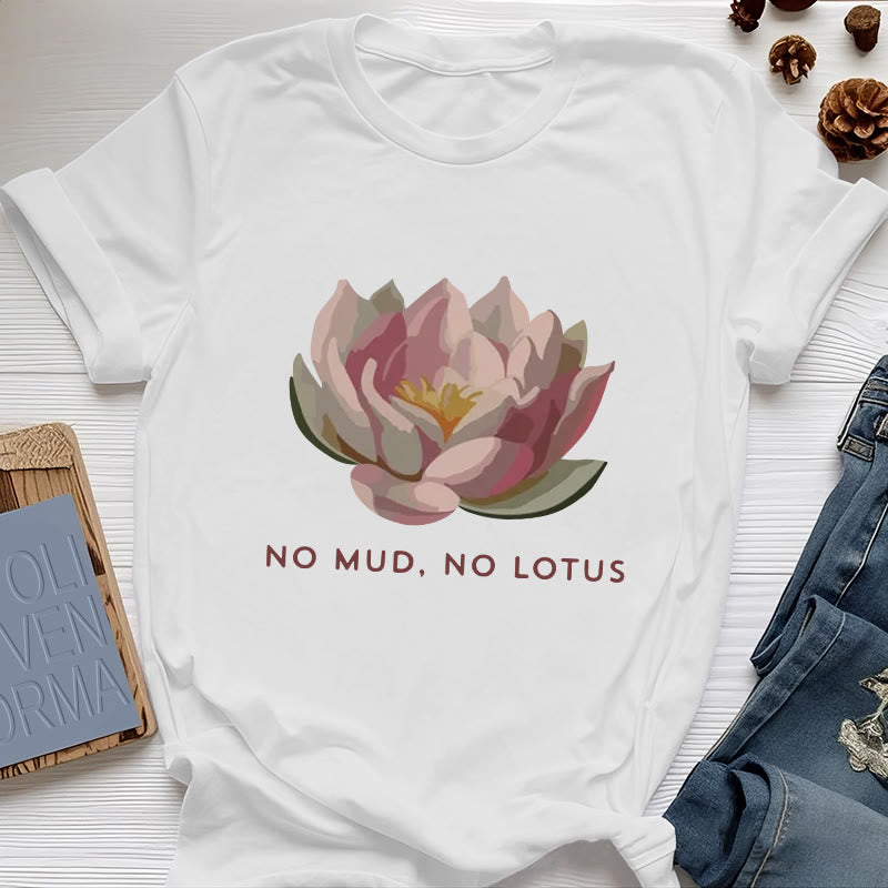 Olivenorma "NO MUD, NO LOTUS" Cotton Yoga Tee T-Shirt - White - 2XL - image 5
