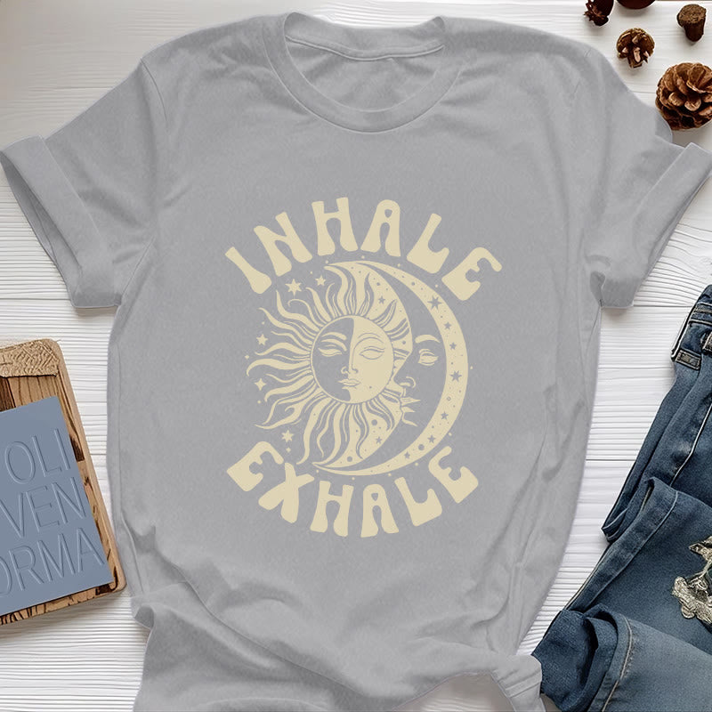 Olivenorma "INHALE EXHALE" Sun & Moon Spititual Tee T-Shirt - Gray - 2XL - image 0