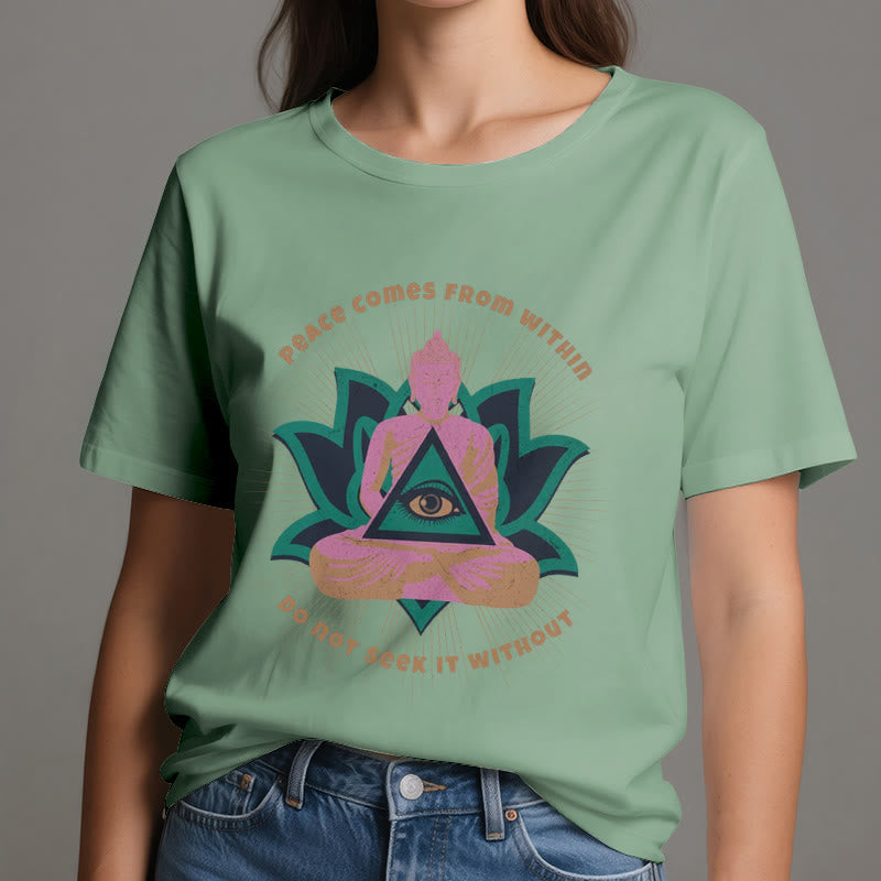 Olivenorma "PEACE COME FROM WITHIN" Buddha Lotus Spiritual T-Shirt - image 18