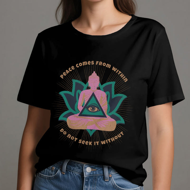Olivenorma "PEACE COME FROM WITHIN" Buddha Lotus Spiritual T-Shirt - image 8