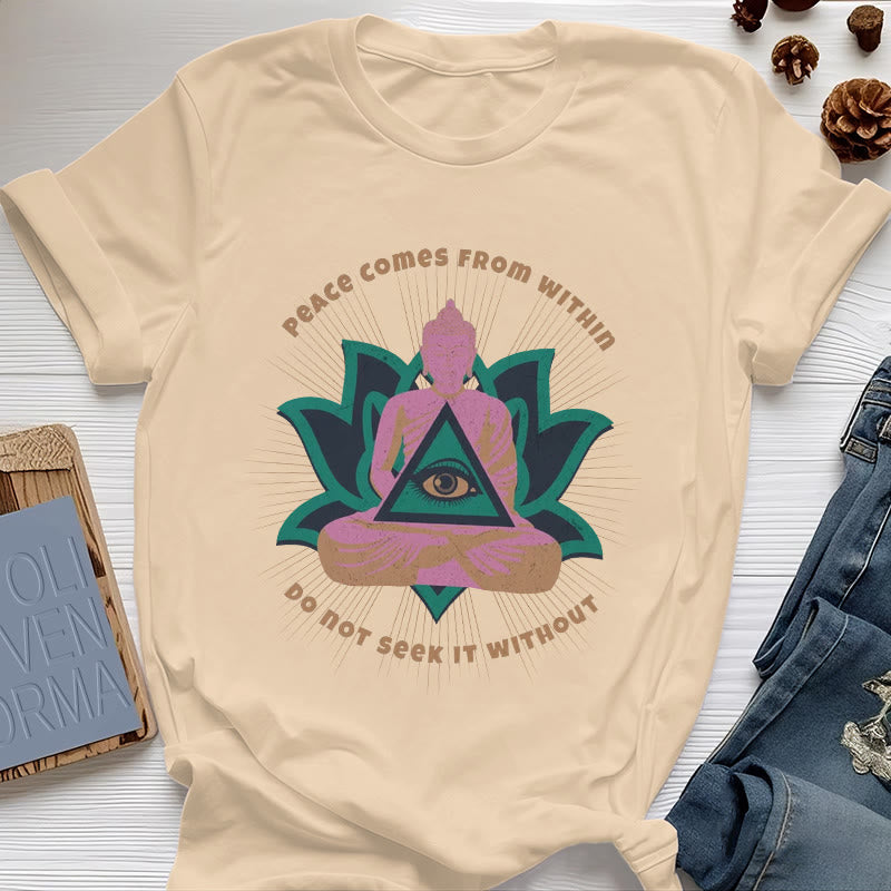 Olivenorma "PEACE COME FROM WITHIN" Buddha Lotus Spiritual T-Shirt - Yellow - 2XL - image 9