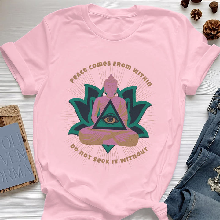 Olivenorma "PEACE COME FROM WITHIN" Buddha Lotus Spiritual T-Shirt - Pink - 2XL - image 13