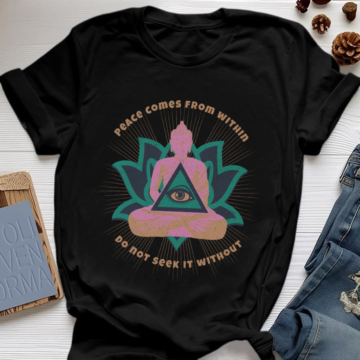Olivenorma "PEACE COME FROM WITHIN" Buddha Lotus Spiritual T-Shirt - Black - 2XL - image 7