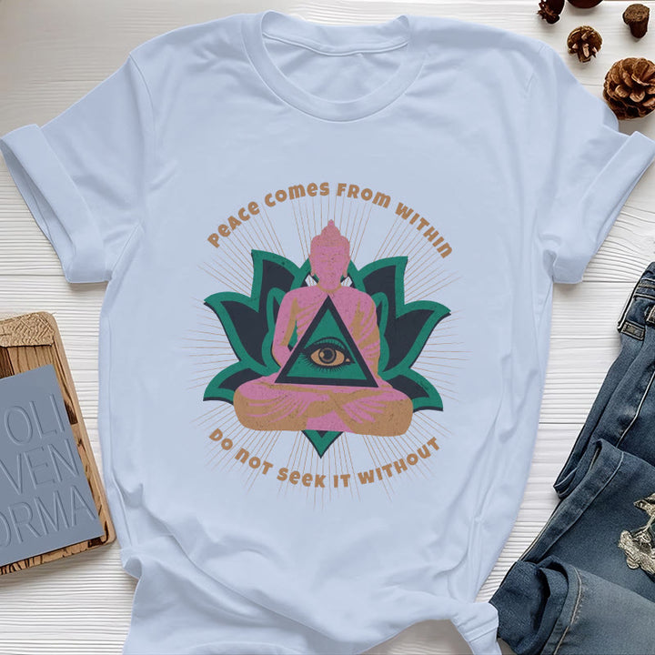 Olivenorma "PEACE COME FROM WITHIN" Buddha Lotus Spiritual T-Shirt - Blue - 2XL - image 11