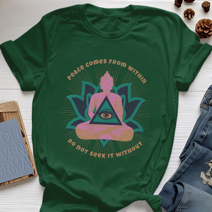 Olivenorma "PEACE COME FROM WITHIN" Buddha Lotus Spiritual T-Shirt - Dark Green - 2XL - image 19