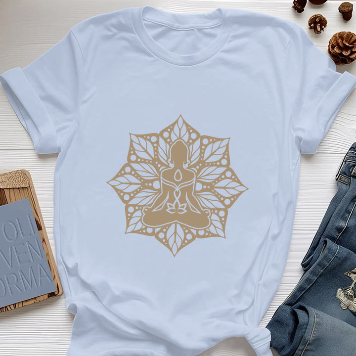 Olivenorma Medala Floral Meditation Yoga Tee T-Shirt - Blue - 2XL - image 11