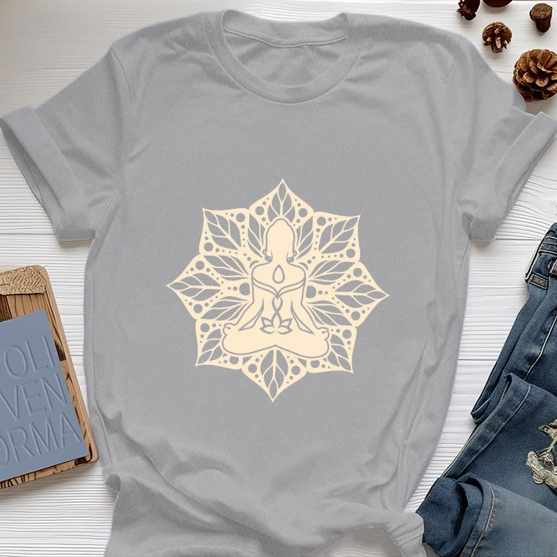 Olivenorma Medala Floral Meditation Yoga Tee T-Shirt - Gray - 2XL - image 0