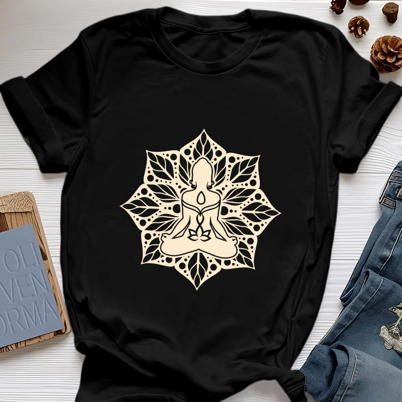 Olivenorma Medala Floral Meditation Yoga Tee T-Shirt - Black - 2XL - image 7
