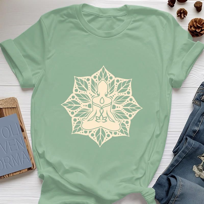 Olivenorma Medala Floral Meditation Yoga Tee T-Shirt - Light Green - 2XL - image 17