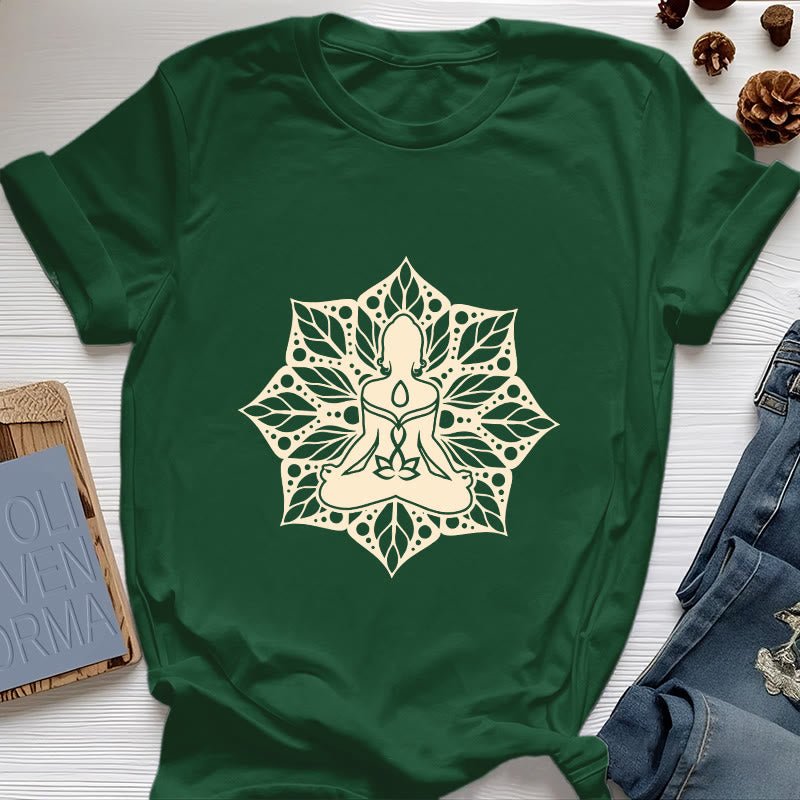 Olivenorma Medala Floral Meditation Yoga Tee T-Shirt - Dark Green - 2XL - image 19