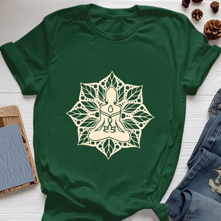 Olivenorma Medala Floral Meditation Yoga Tee T-Shirt - Dark Green - 2XL - image 19