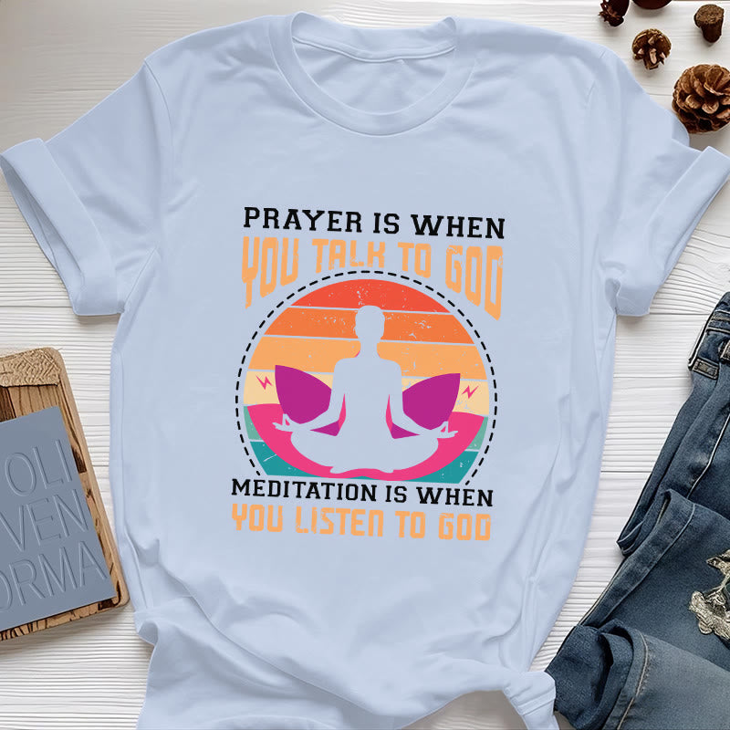 Olivenorma "MEDITATION IS WHEN YOU LISTEN TO GOD" Spiritual Yoga T-Shirt - Blue - 2XL - image 11