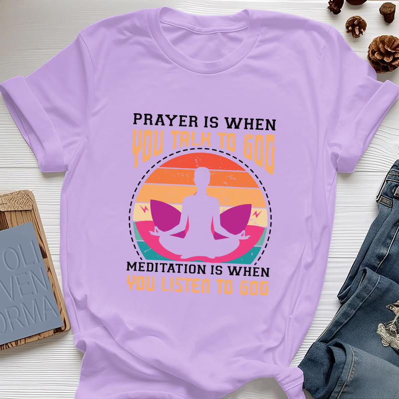 Olivenorma "MEDITATION IS WHEN YOU LISTEN TO GOD" Spiritual Yoga T-Shirt - Purple - 2XL - image 15