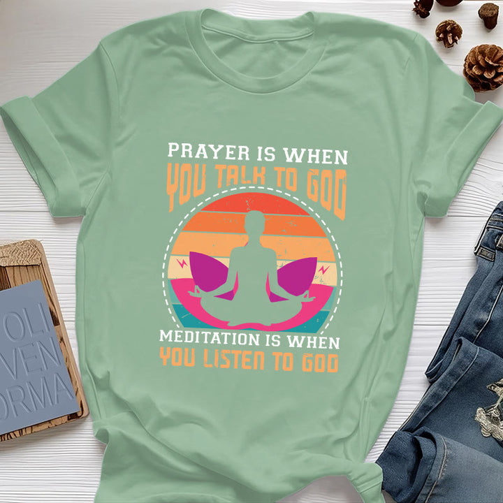 Olivenorma "MEDITATION IS WHEN YOU LISTEN TO GOD" Spiritual Yoga T-Shirt - Light Green - 2XL - image 17