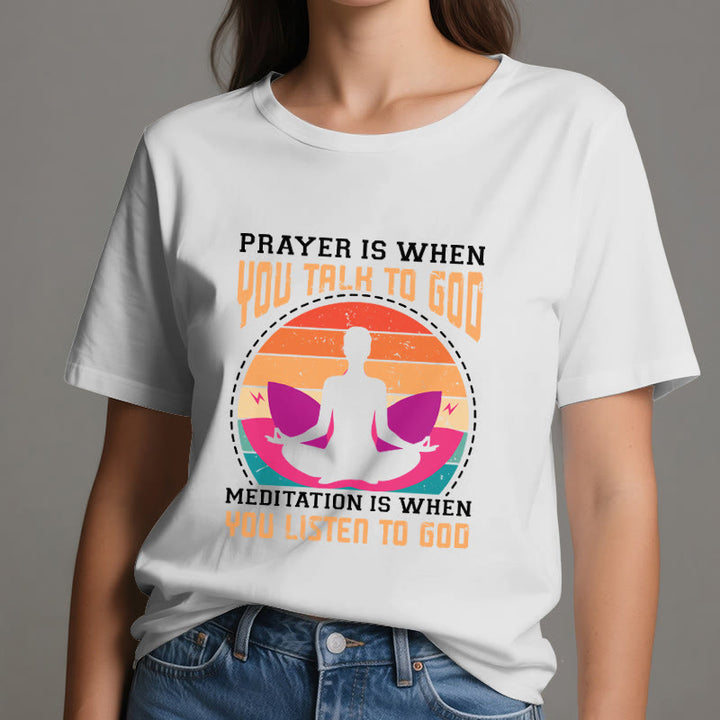 Olivenorma "MEDITATION IS WHEN YOU LISTEN TO GOD" Spiritual Yoga T-Shirt - image 6
