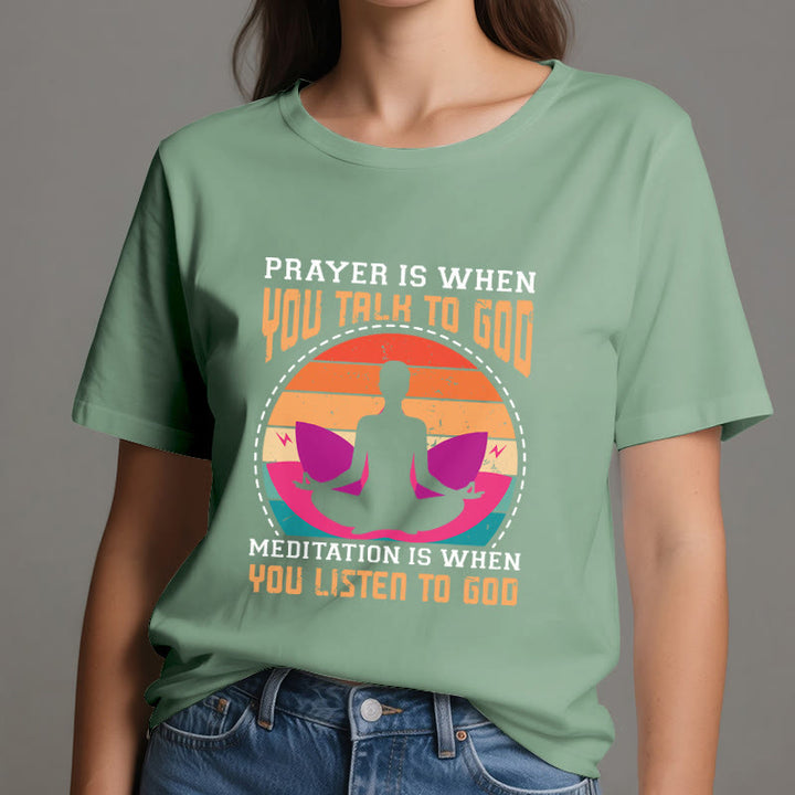 Olivenorma "MEDITATION IS WHEN YOU LISTEN TO GOD" Spiritual Yoga T-Shirt - image 18