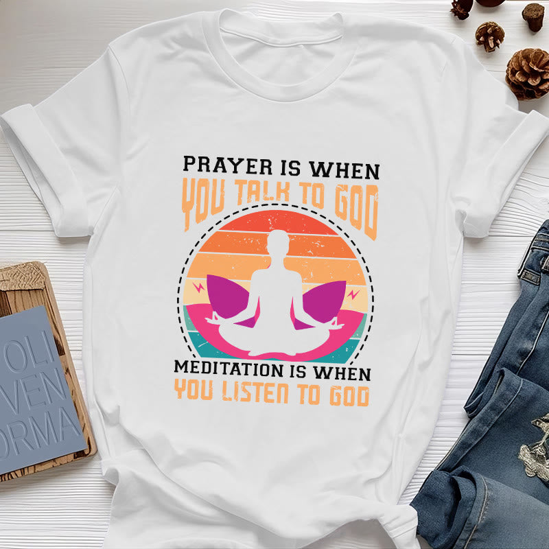 Olivenorma "MEDITATION IS WHEN YOU LISTEN TO GOD" Spiritual Yoga T-Shirt - White - 2XL - image 5