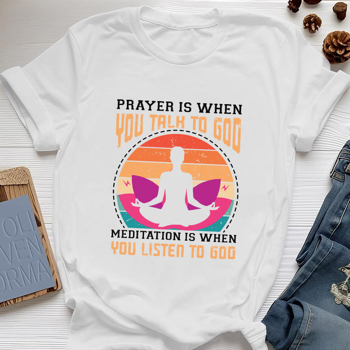 Olivenorma "MEDITATION IS WHEN YOU LISTEN TO GOD" Spiritual Yoga T-Shirt - White - 2XL - image 5